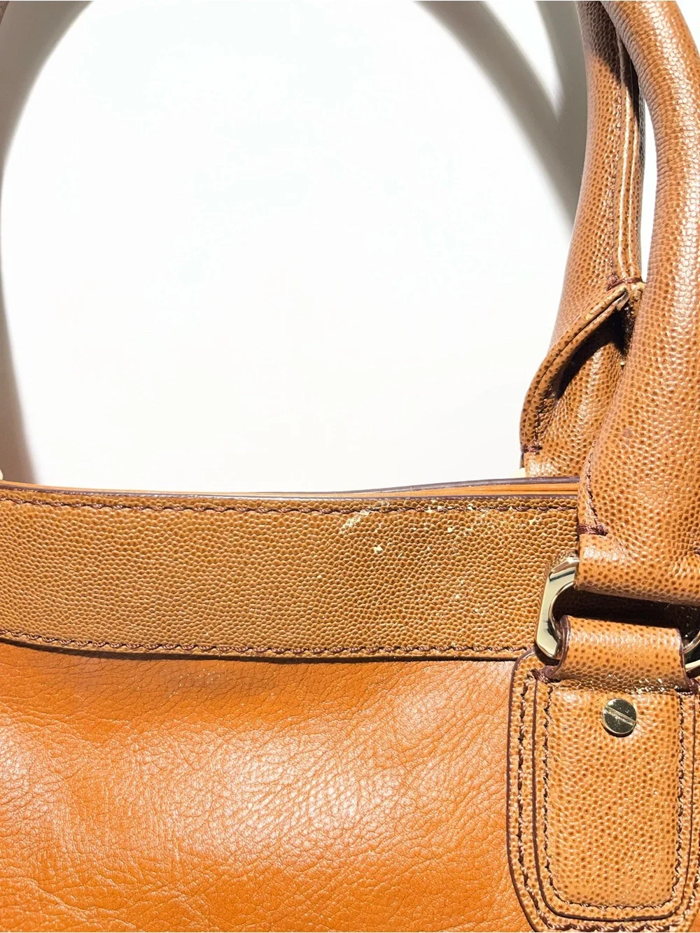 😍 Cole Haan Cognac Brown Leather Satchel with Gold Hardware